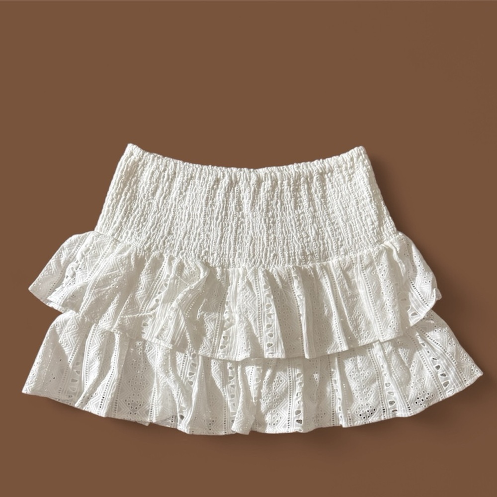 Choosy White Lined Elastic Waist Ruffle Mini Skirt